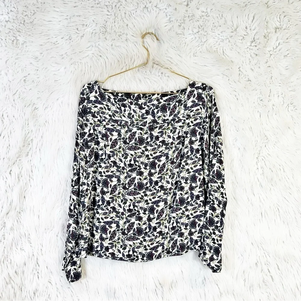 J. Crew floral drapey boatneck blouse